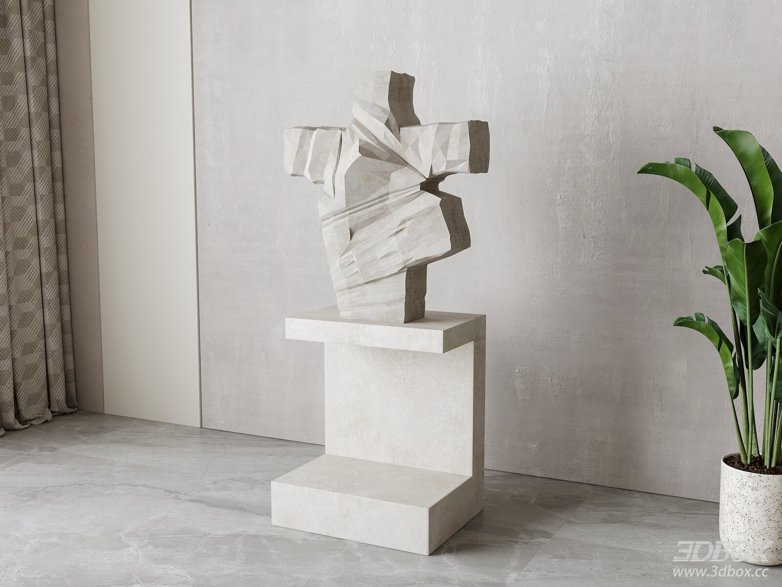 Wabi Sabi Abstract Stone Sculpture with Decor Pedestal 3D model - front view