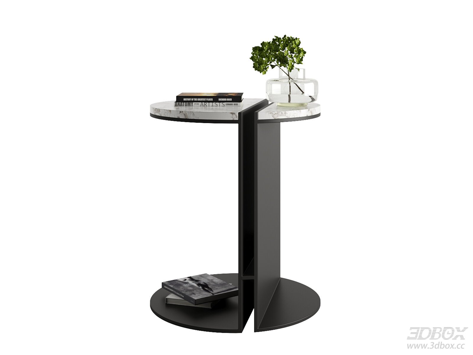 Modern Minimalist Marble Top Side Table 3D model - front view