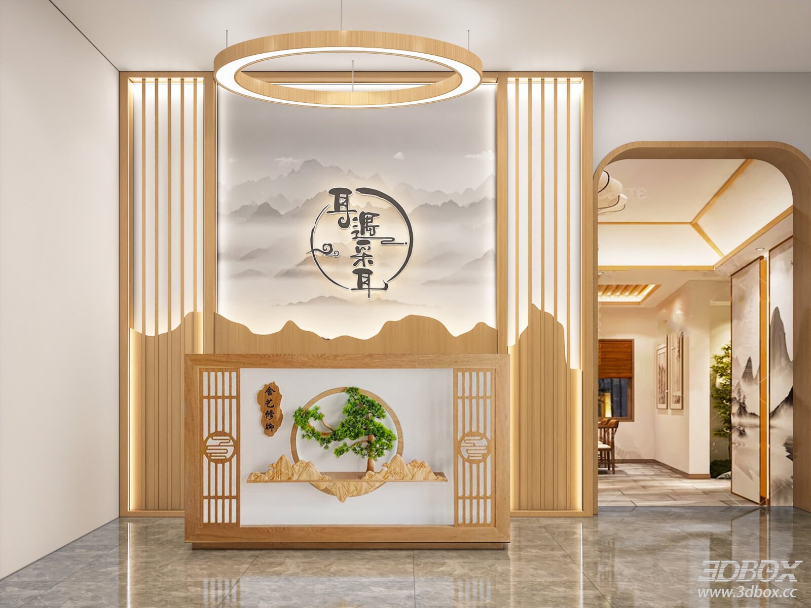 New Chinese Style Ear Spa Reception Lobby 3D model - front view