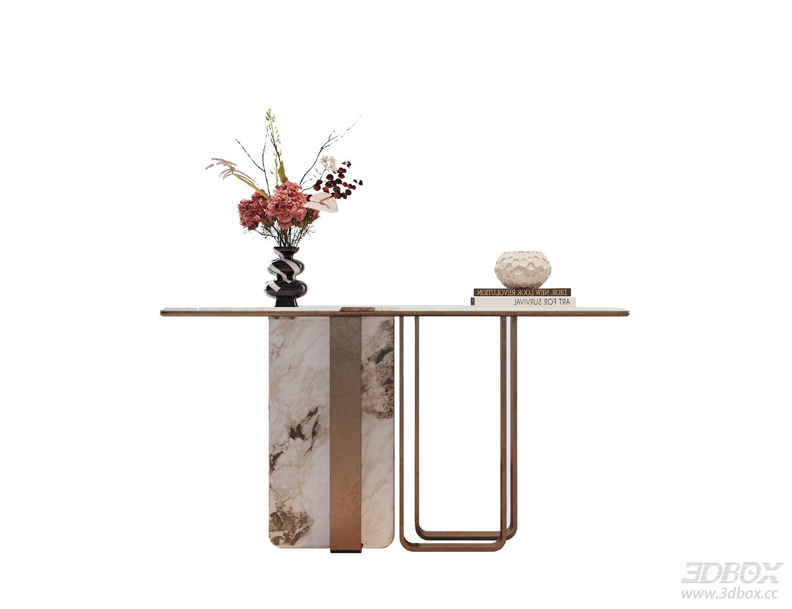 Modern Luxury Marble Top Console Table with Decor 3D model - front view