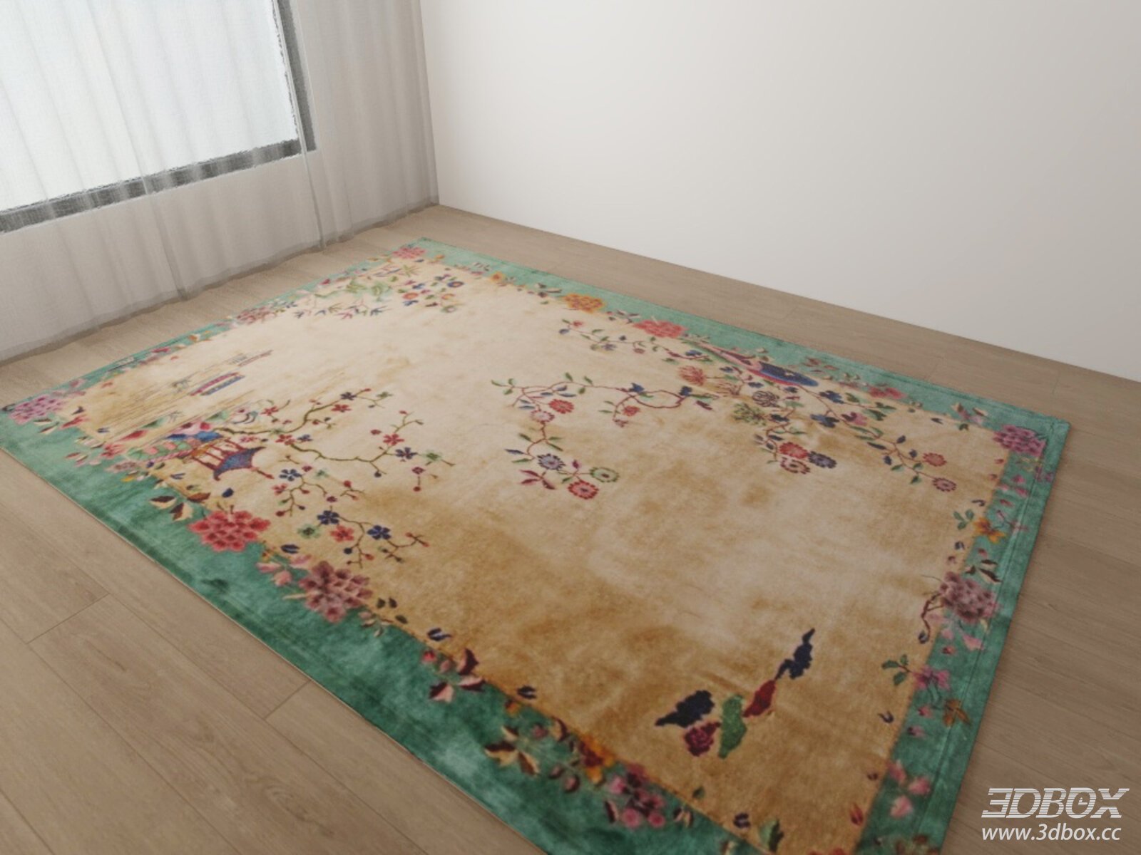 Vintage Floral Pattern Colorful Area Rug 3D model - front view