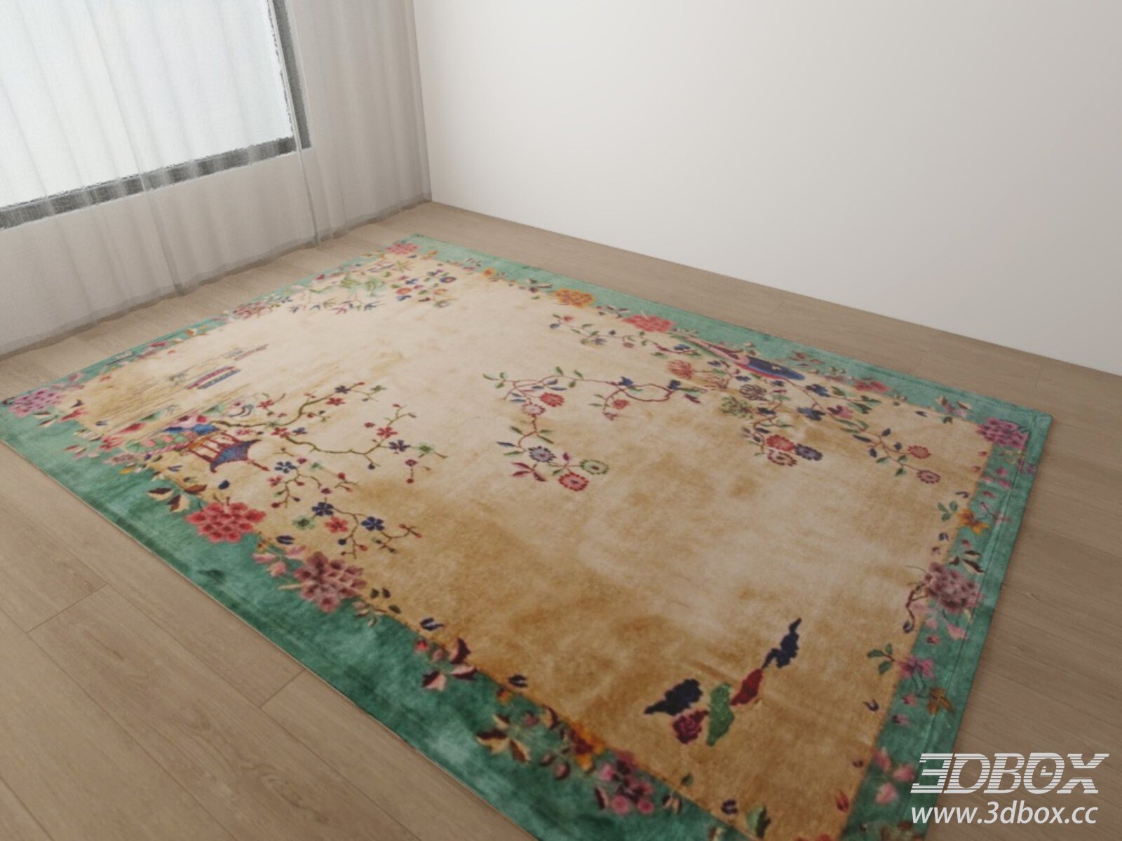 Vintage Floral Pattern Colorful Area Rug 3D model - thumbnail 1