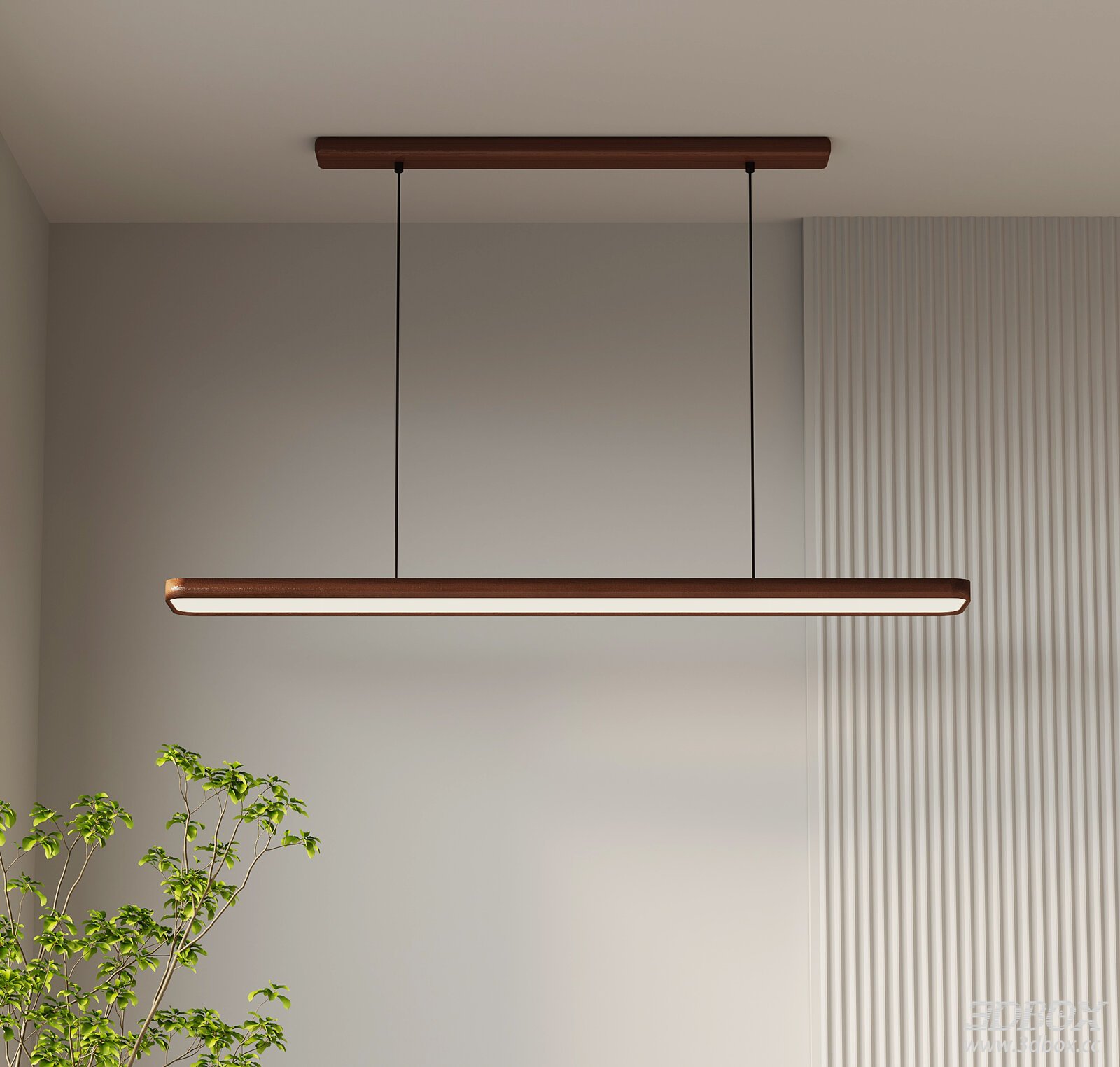 Modern Wabi Sabi Linear Wooden Ceiling Pendant Lamp 3D model - front view