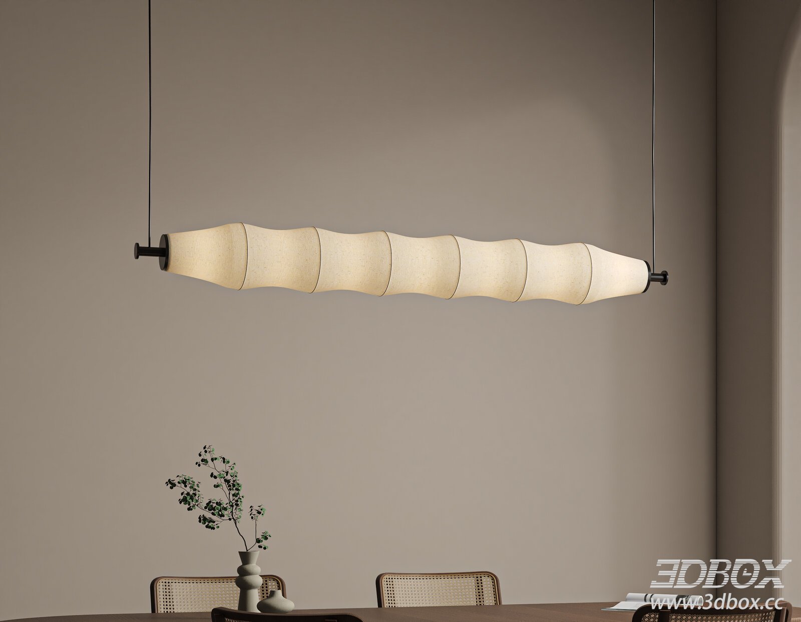 Wabi Sabi Linear Fabric Pendant Ceiling Lamp 3D model - thumbnail 1