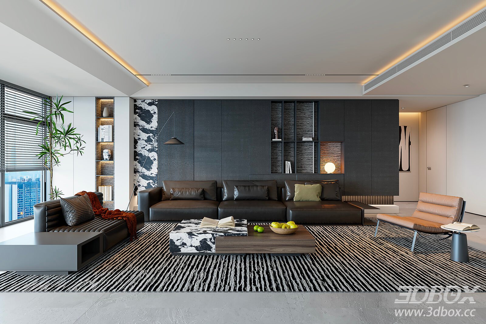 Modern Minimalist Living Room Interior Scene 3D model - thumbnail 1