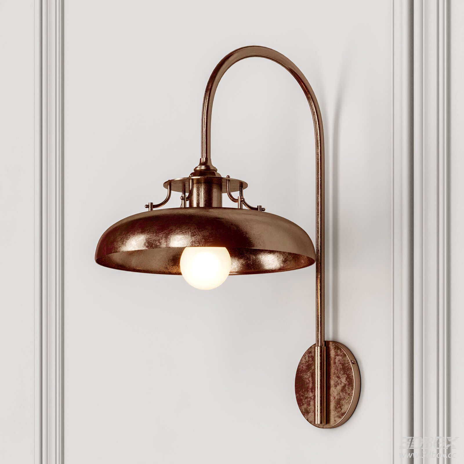 Vintage Bauhaus Antique Copper Metal Wall Sconce 3D model - front view