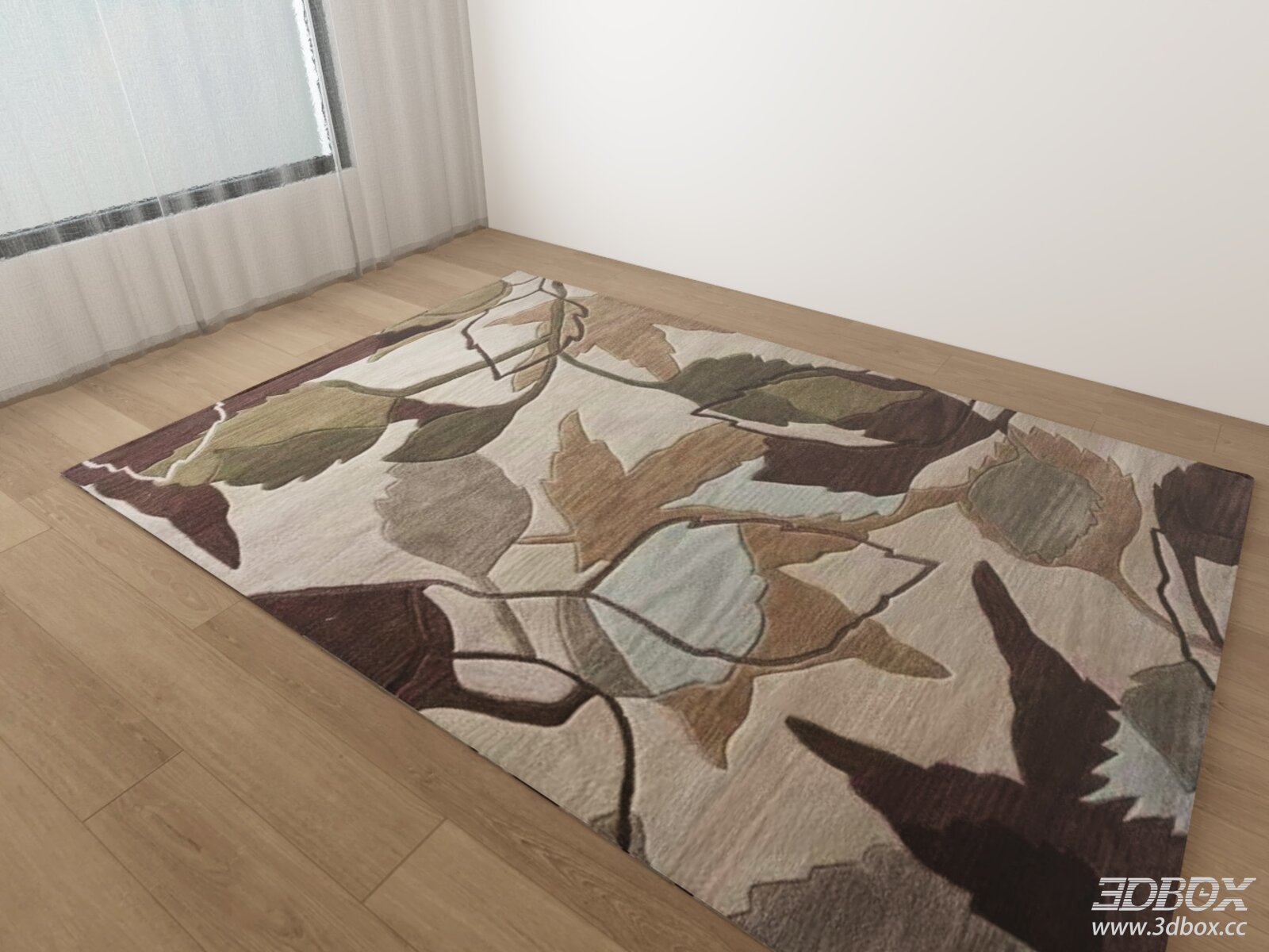 Modern Leaf Pattern Neutral Tone Area Rug 3D model - front view