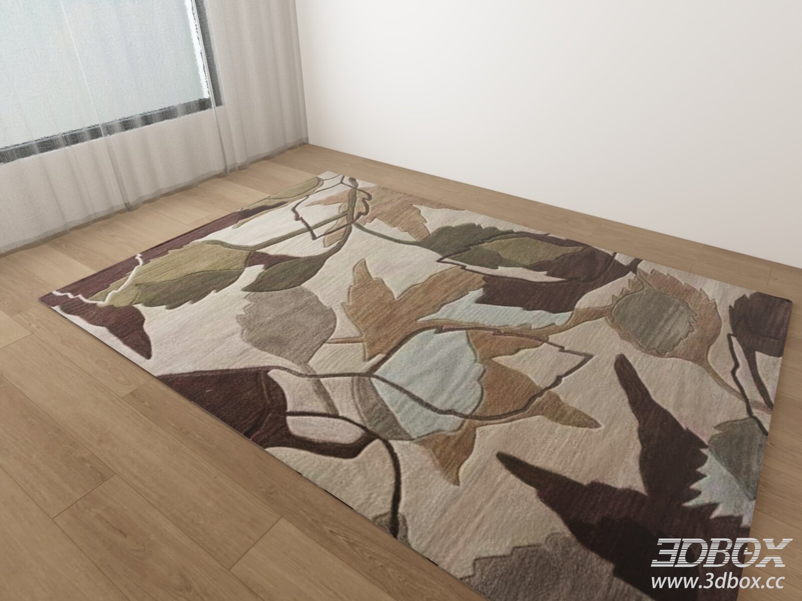 Modern Leaf Pattern Neutral Tone Area Rug 3D model - thumbnail 1