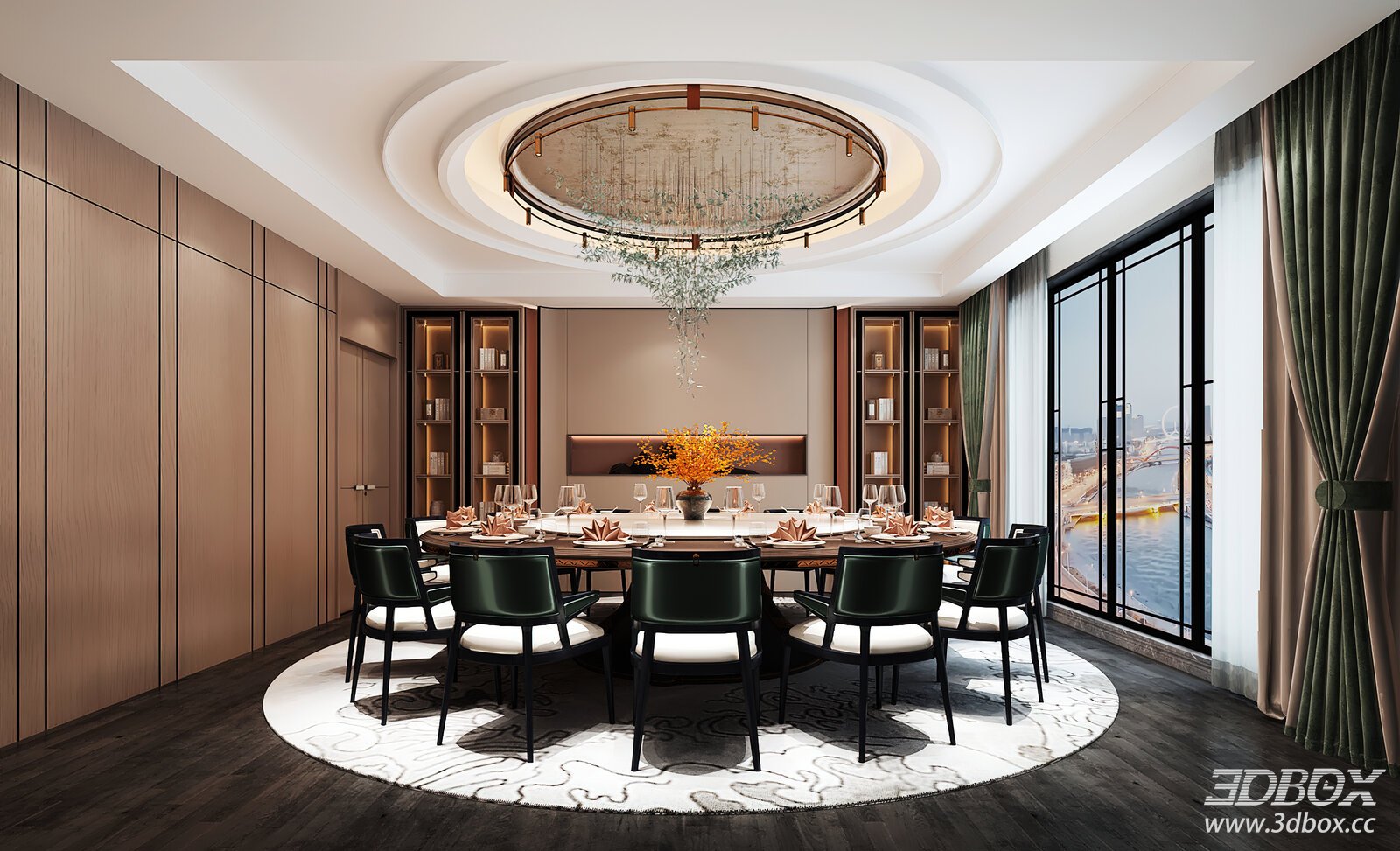 Modern Luxury Private Restaurant Dining Room Scene 3D model - front view