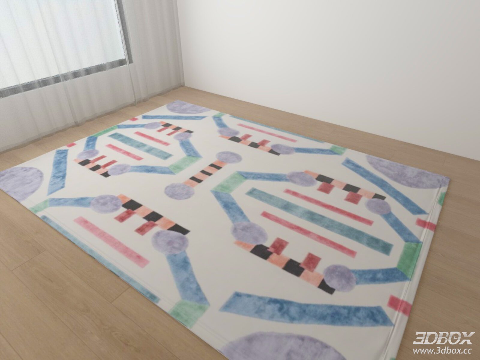 Colorful Geometric Memphis Style Carpet 3D model - front view