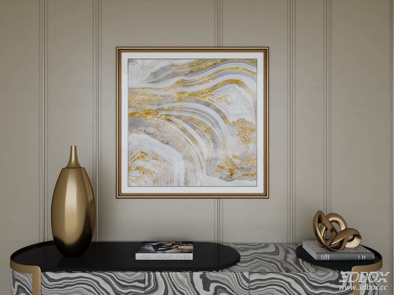 Luxury Italian Style Gold Foil Wall Art Frame 3D model - front view