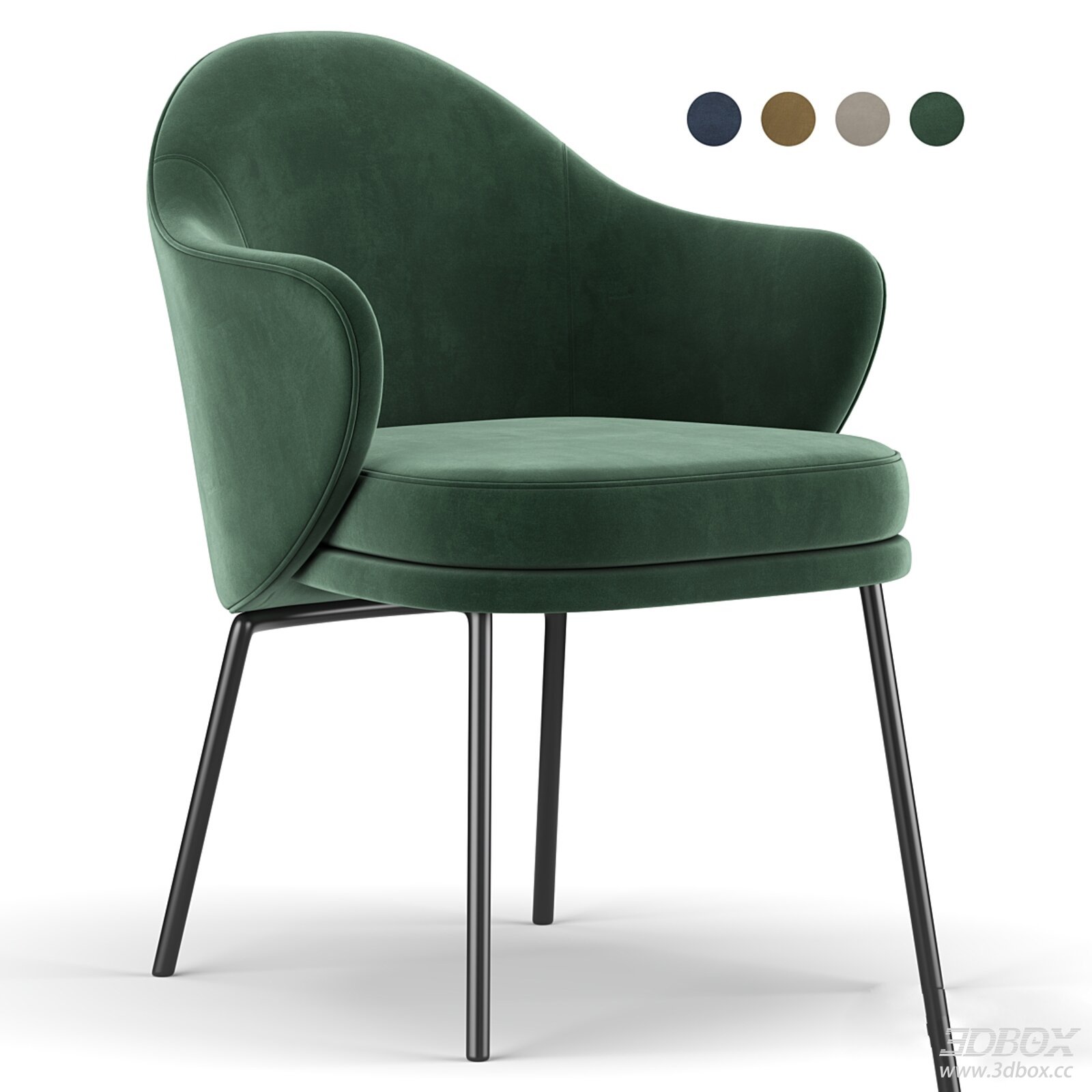 Minotti Angie Modern Velvet Dining Chair with Metal Legs 3D model - front view