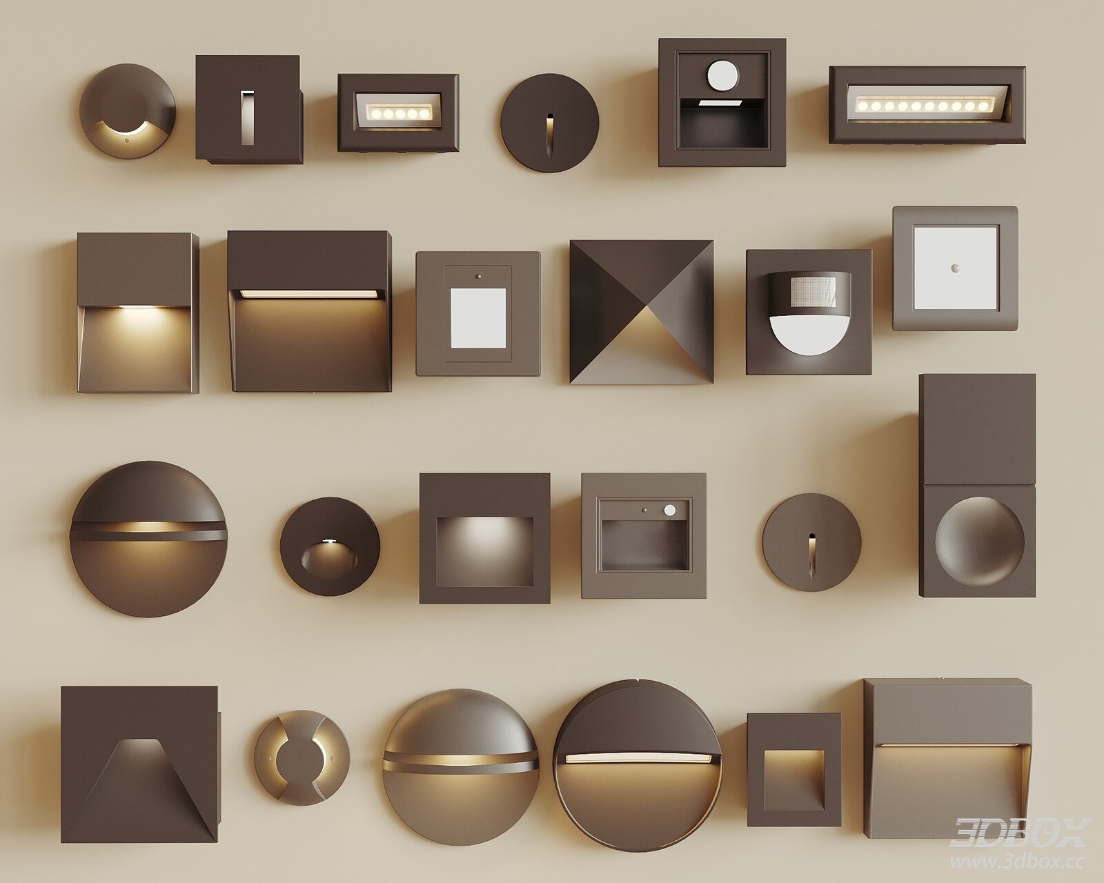 Modern Recessed Wall Step Night Light Set 3D model - front view