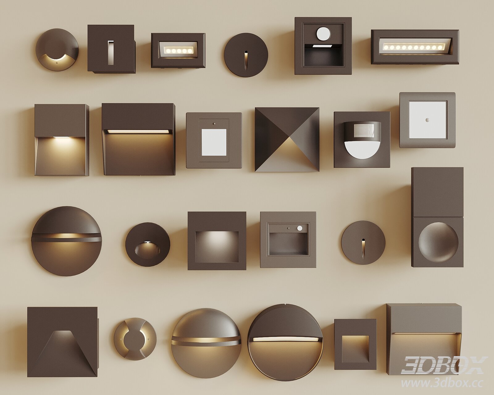 Modern Recessed Wall Step Night Light Set 3D model - thumbnail 1