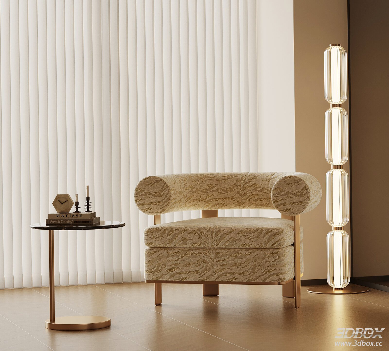 Modern Luxury Single Sofa with Side Table and Floor Lamp 3D model - front view
