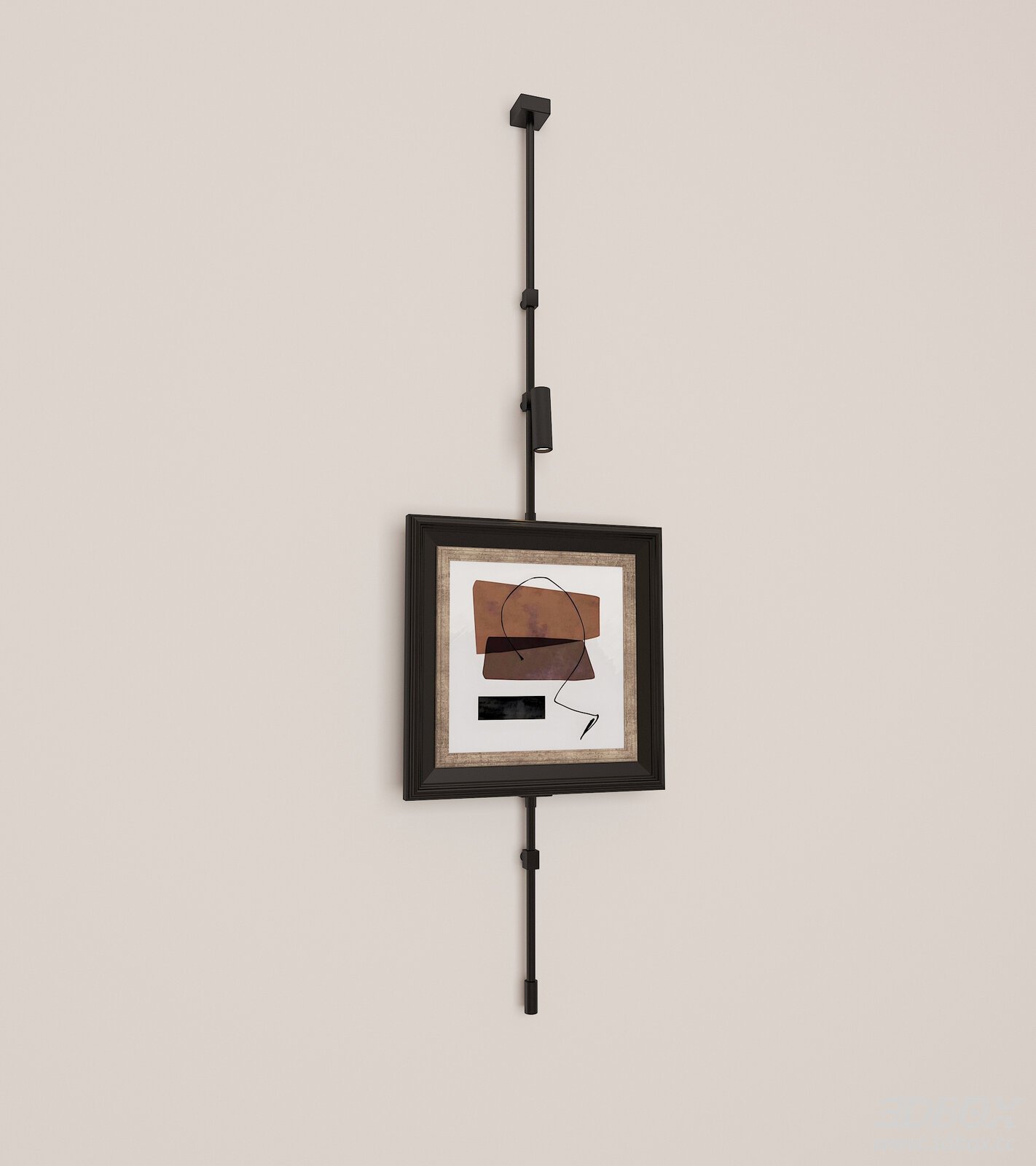 Modern Vintage Wall Light with Framed Abstract Art 3D model - front view