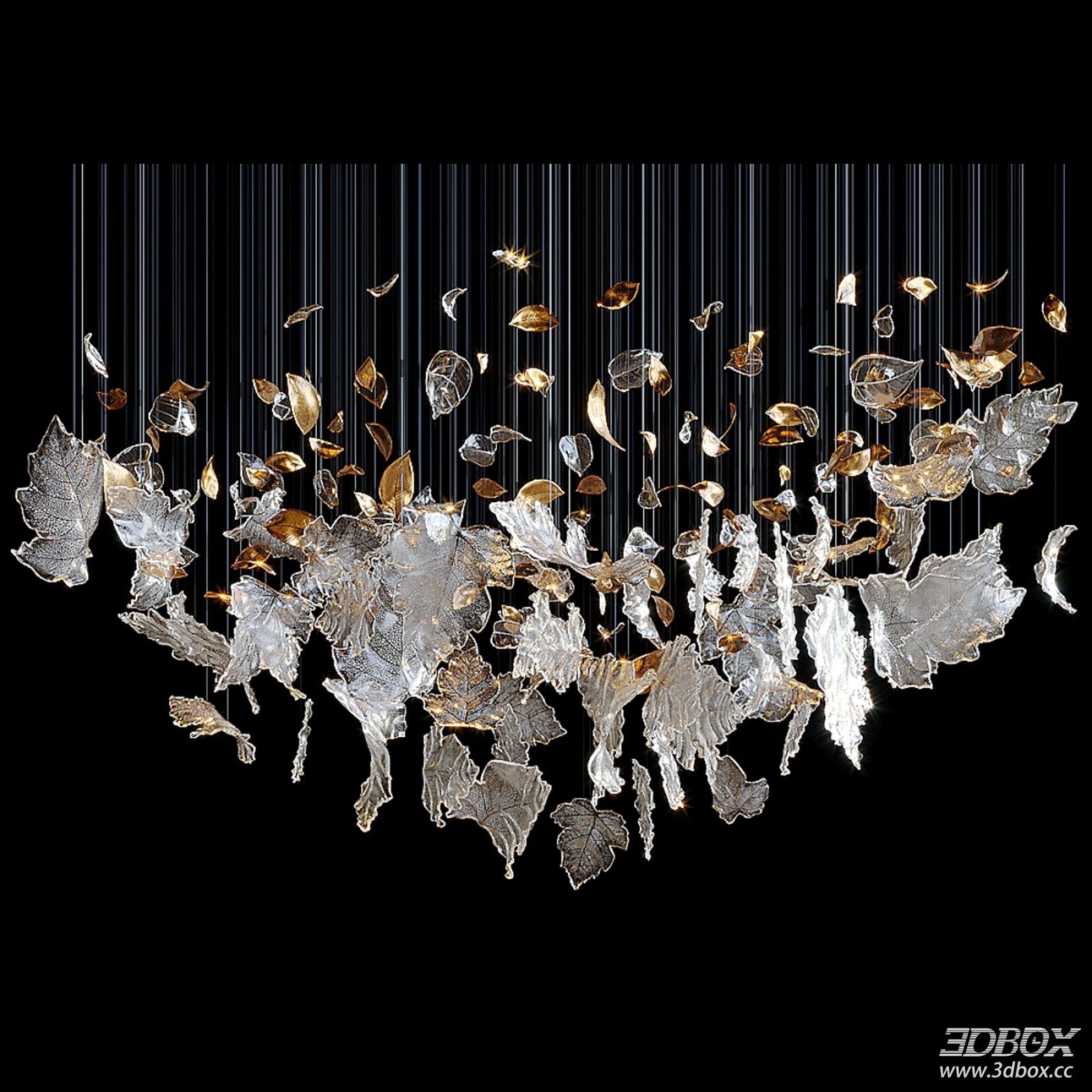 Artistic Crystal Leaf Ceiling Chandelier Modern Luxury 3D model - front view