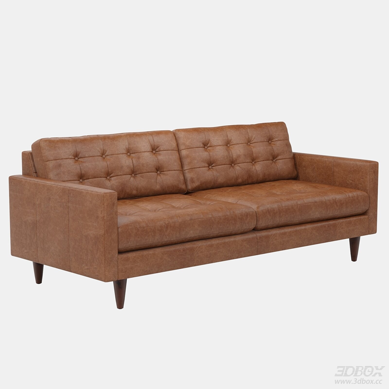 Joybird Eliot Tufted Brown Leather Sofa 3D model - front view