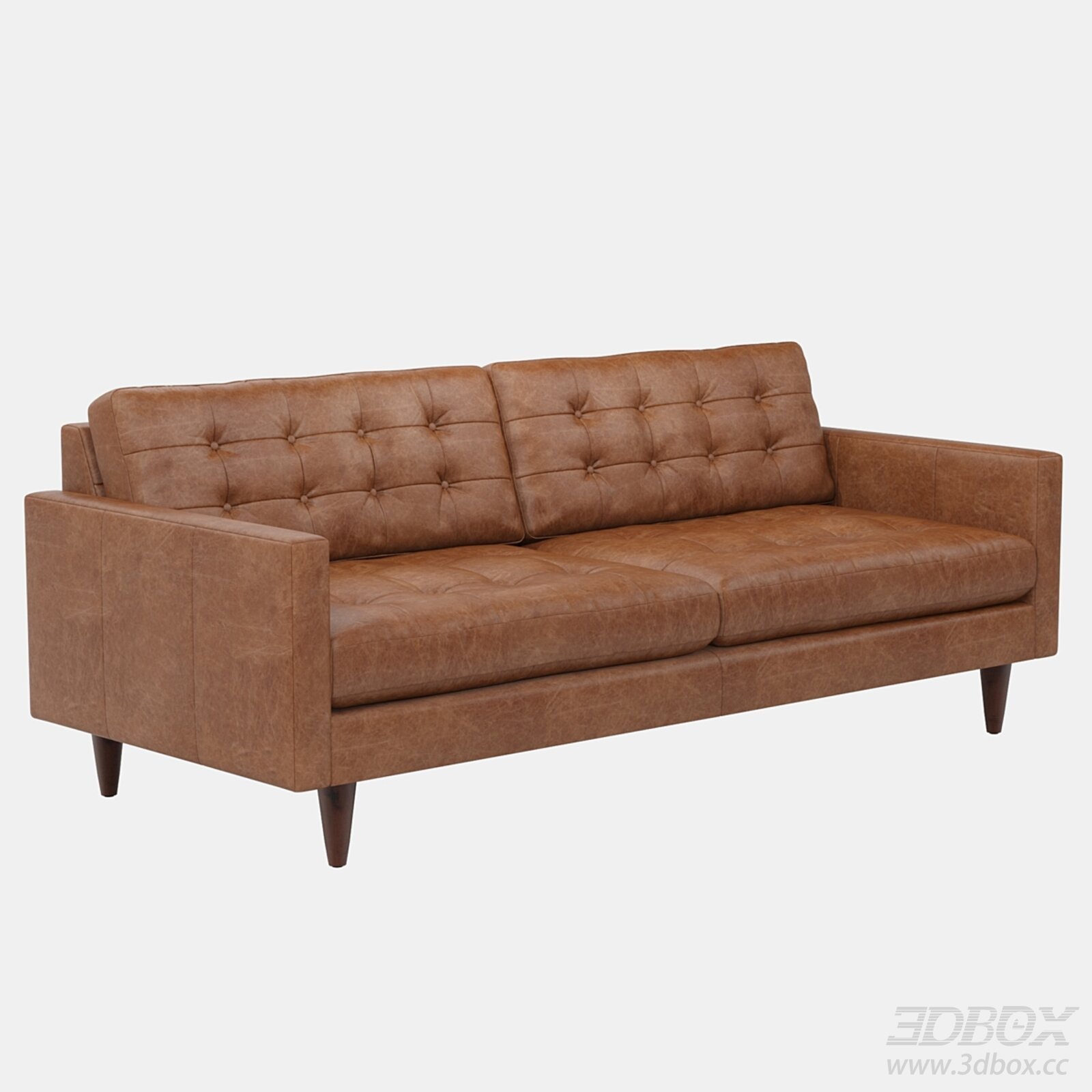 Joybird Eliot Tufted Brown Leather Sofa 3D model - thumbnail 1