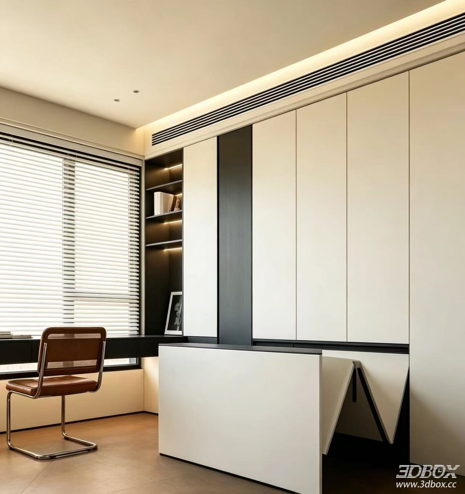 Modern Minimalist Hidden Folding Bed Work Room Scene 3D model - front view