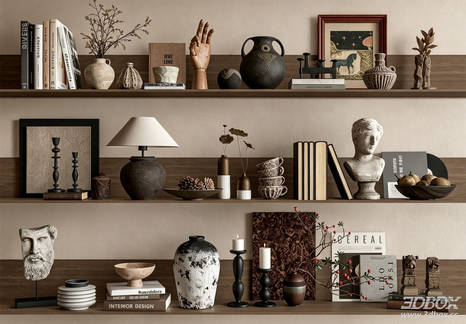 New Chinese Style Decorative Shelf Ornaments Set 3D model - front view