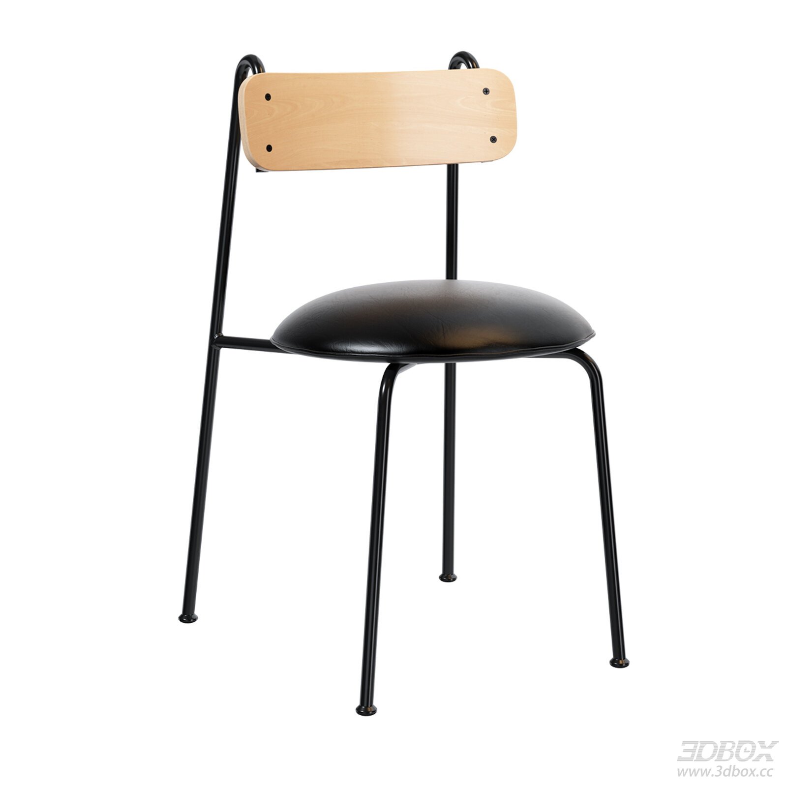 Nordic Minimalist Leather Dining Chair with Wood Backrest 3D model - front view
