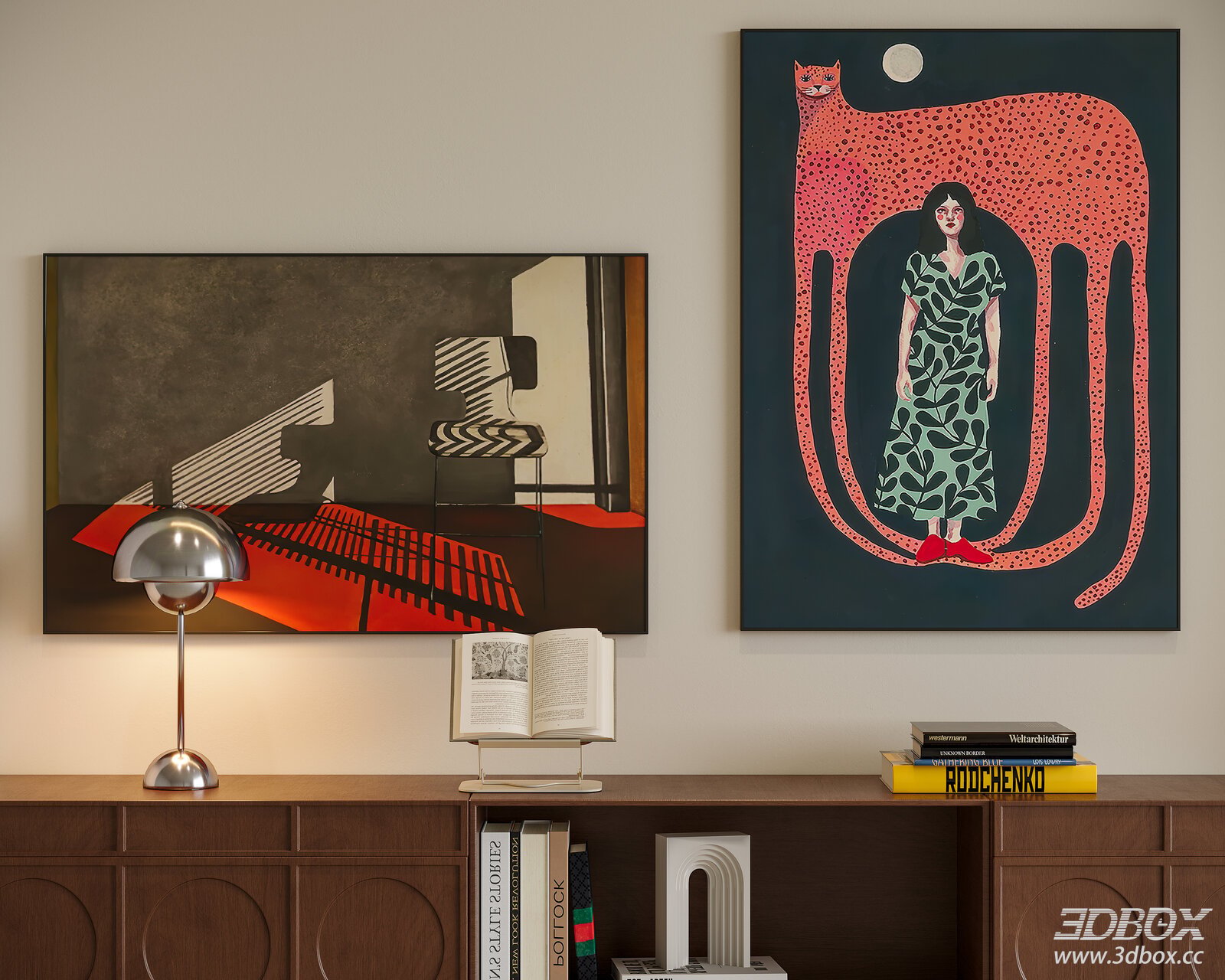 Mid Century Modern Framed Wall Art Set 3D model - front view