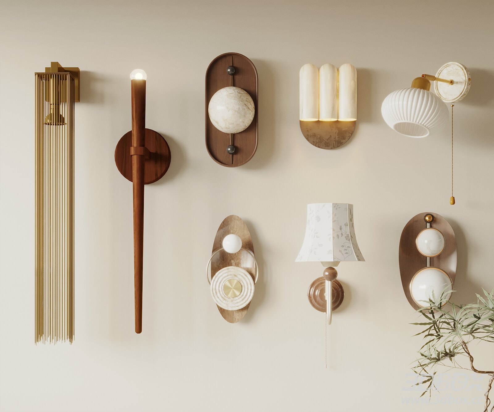 Mid Century Modern Wall Light Set 3D model - thumbnail 1
