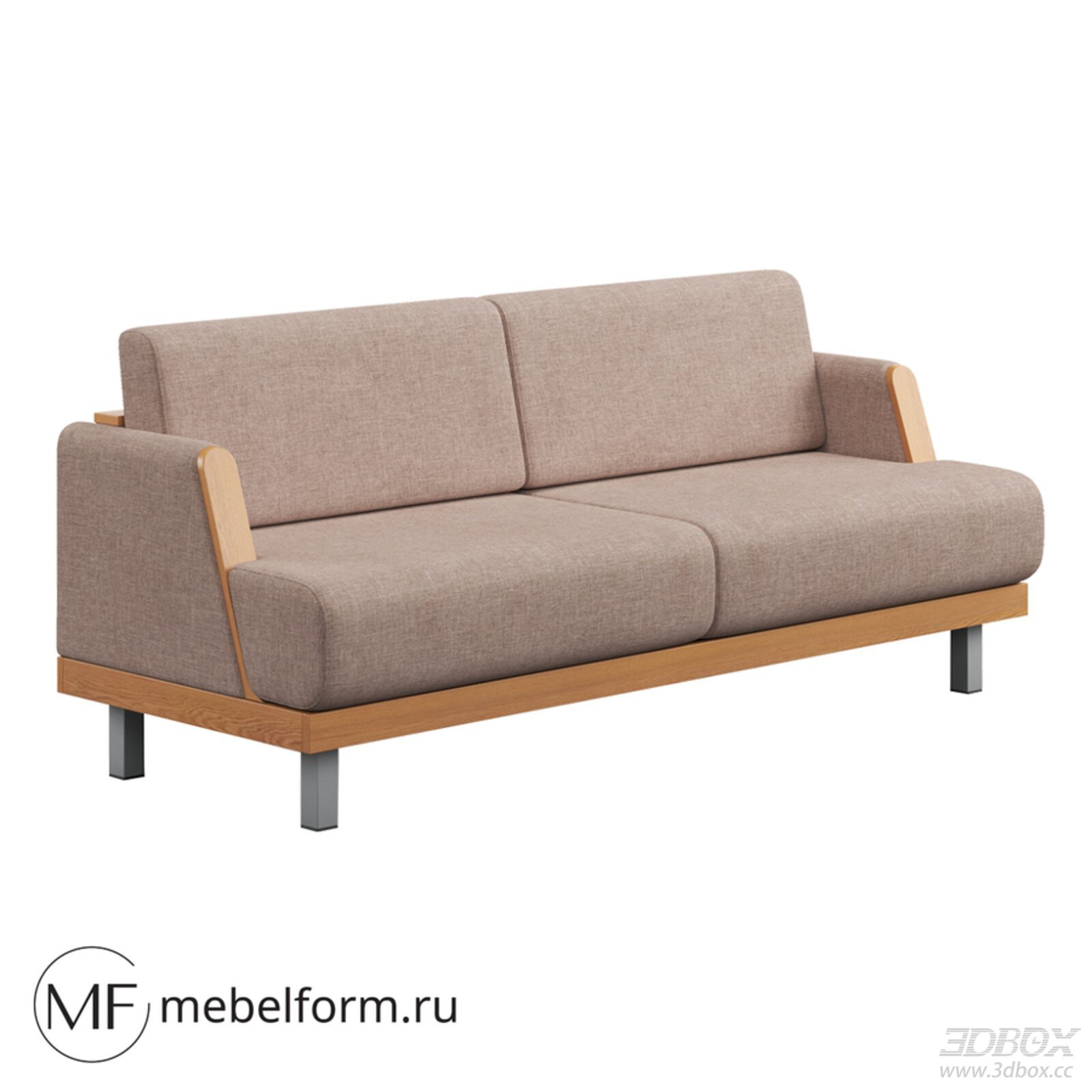 Modern Two Seater Fabric Sofa with Wooden Frame 3D model - front view