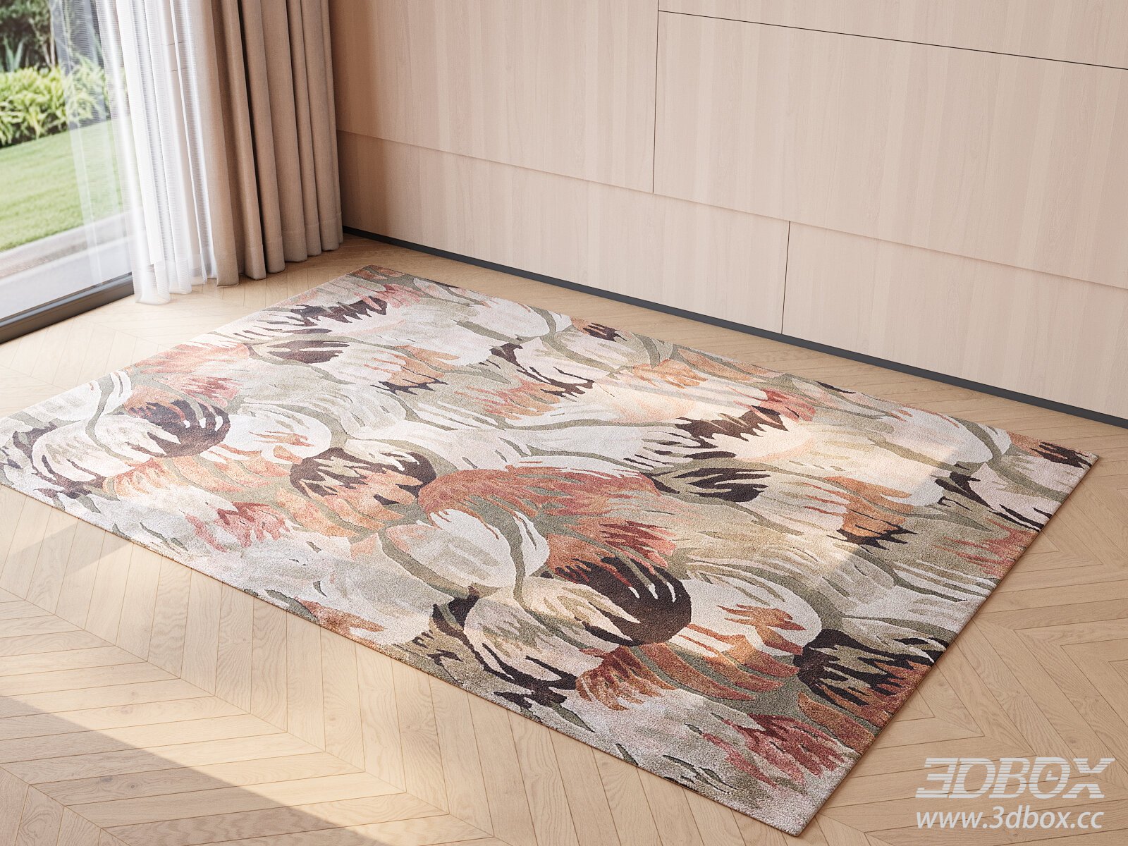 Abstract Floral Pattern Wool Carpet 3D model - thumbnail 1