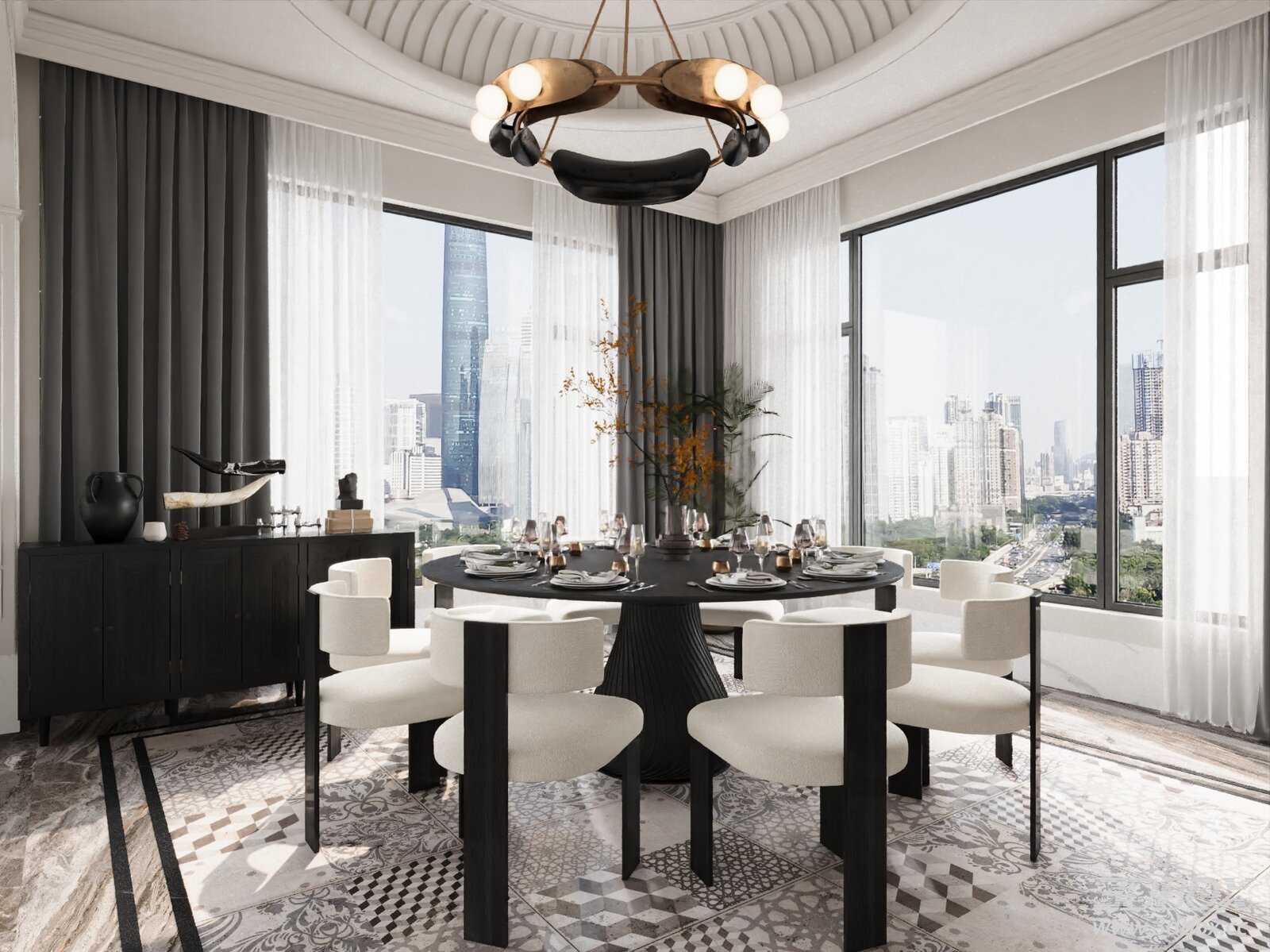 Modern Luxury Round Dining Room Interior Set 3D model - front view