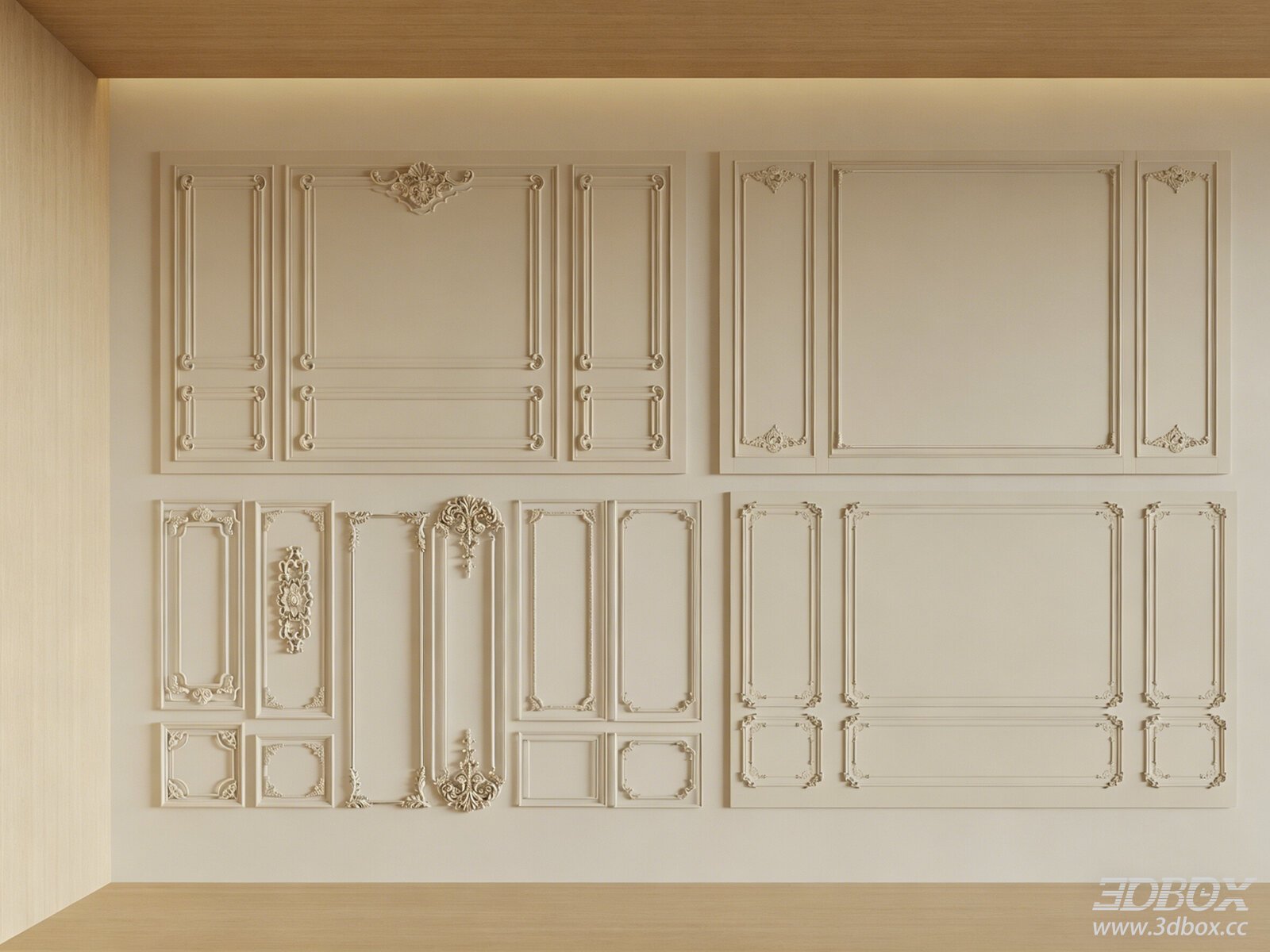 French Style Decorative Plaster Wall Molding Set 3D model - front view