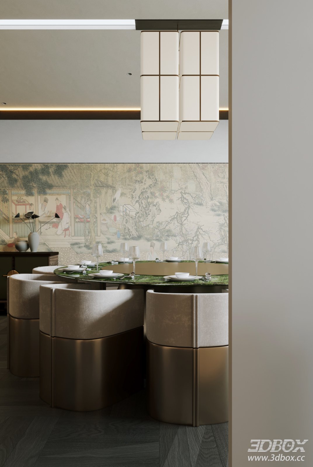 New Chinese Style Restaurant Private Dining Room 3D model - front view