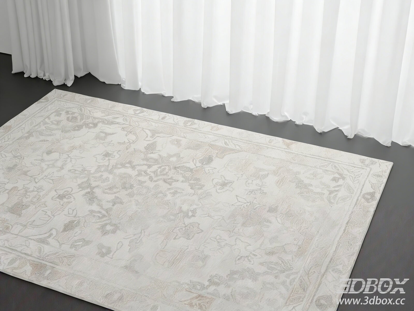 American Vintage Floral Pattern Light Carpet 3D model - thumbnail 1