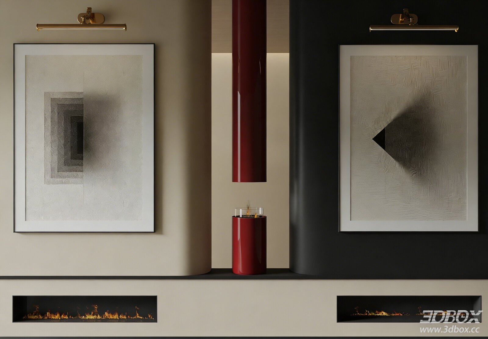 Minimalist Abstract Black White Textured Wall Art Set 3D model - front view