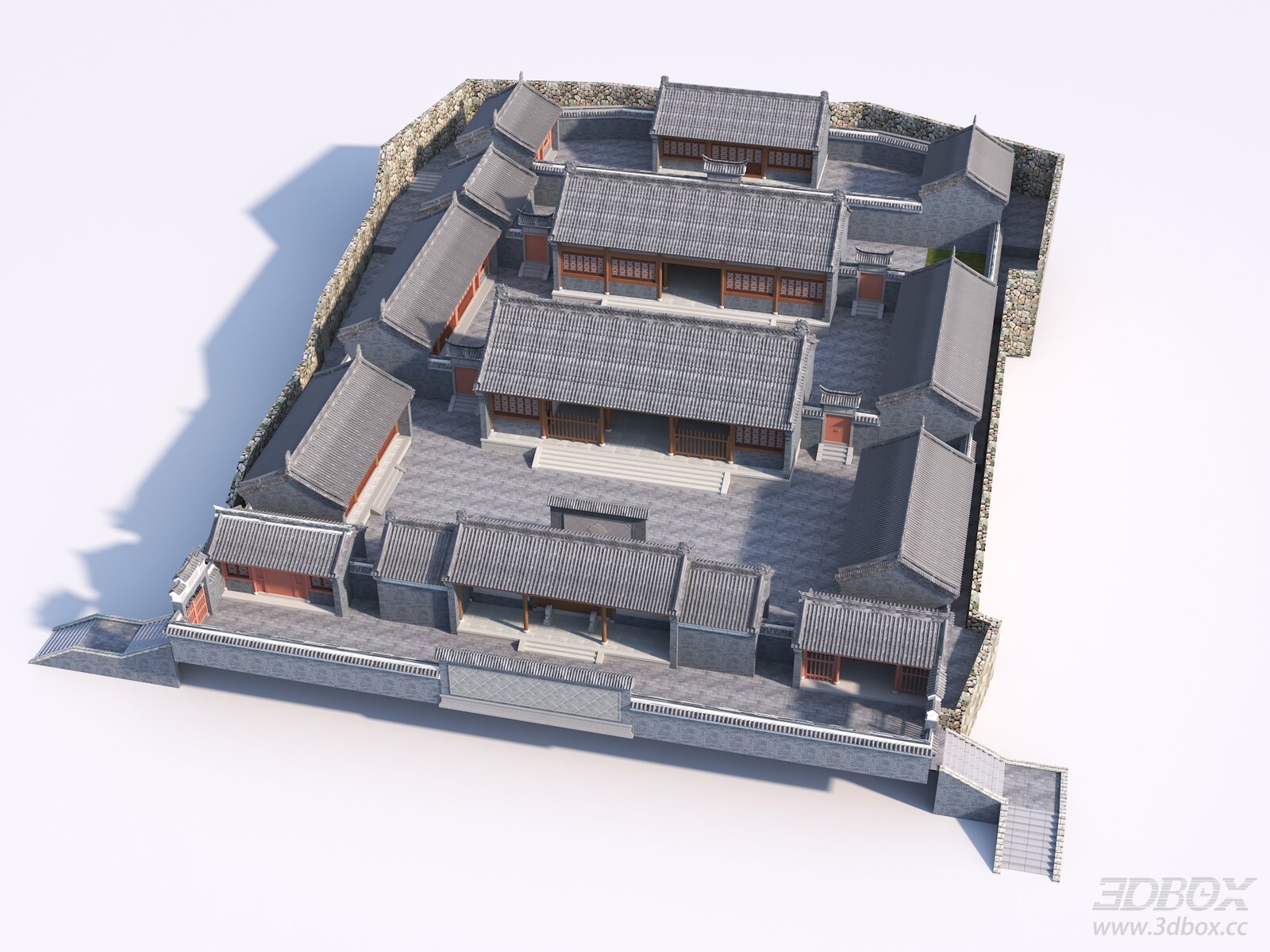Traditional Chinese Ancient Courtyard Temple Historic Residence Building 3D model - front view