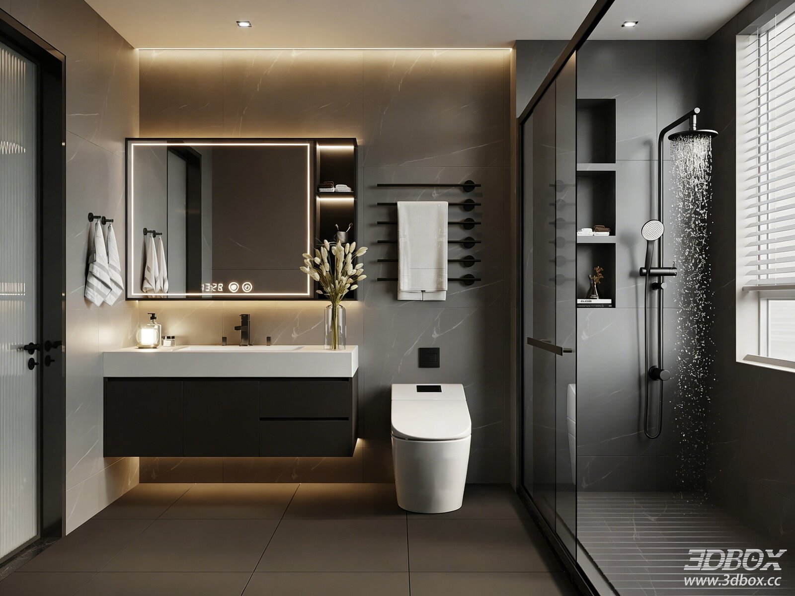 Modern Italian Style Bathroom Scene 3D model - front view