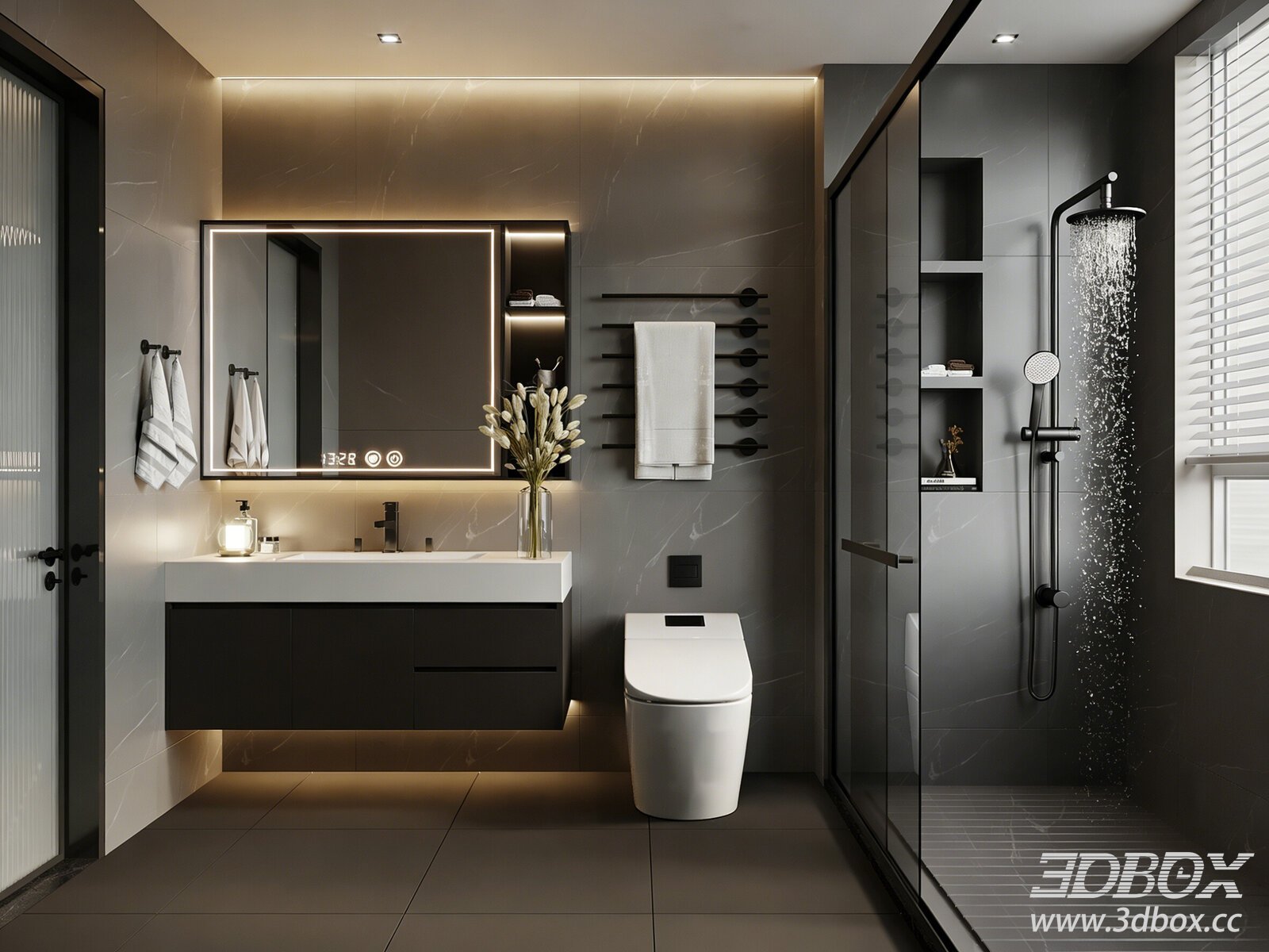 Modern Italian Style Bathroom Scene 3D model - thumbnail 1