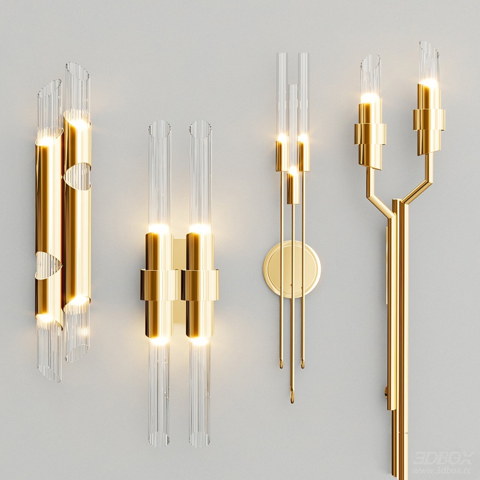 Luxury Brass Glass Wall Lamp Set Modern Decorative Wall Sconces 3D model - front view