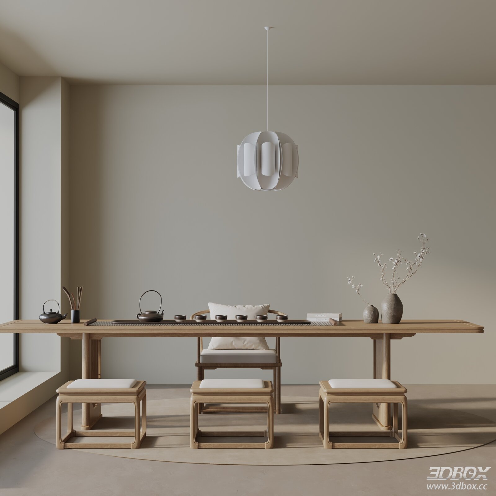 Modern Minimalist Tea Room Interior Scene 3D model - front view