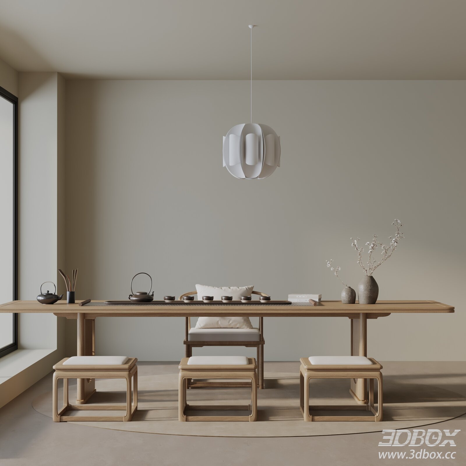 Modern Minimalist Tea Room Interior Scene 3D model - thumbnail 1