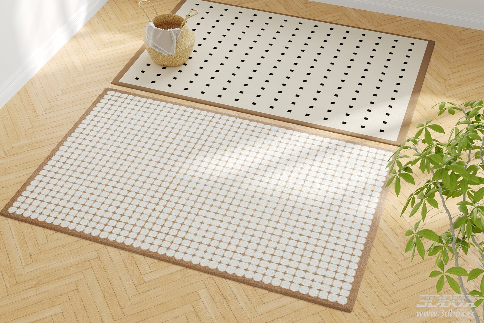 Mid-century Geometric Pattern Carpets Set 3D model - front view