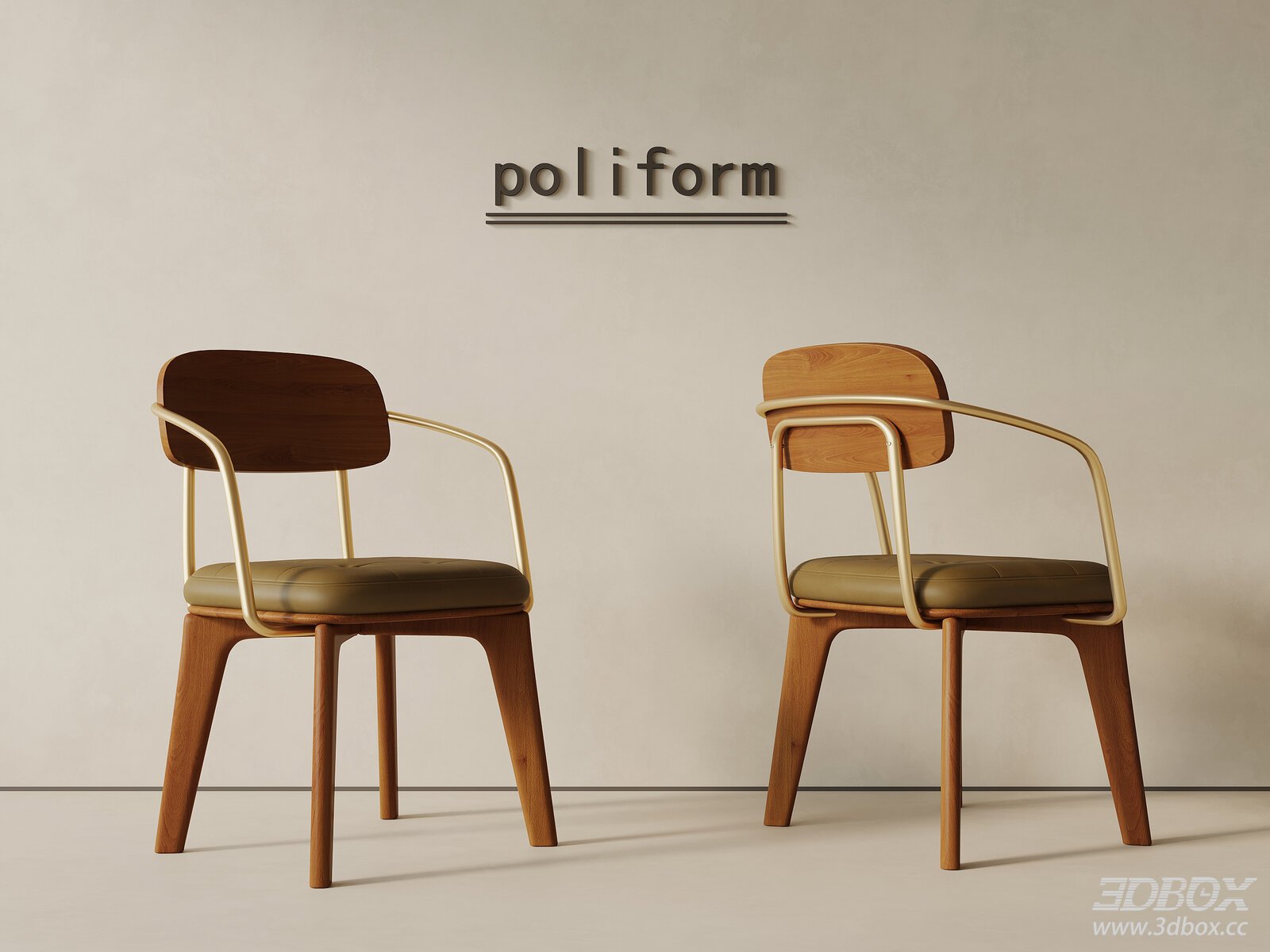 Mid Century Modern Wooden Dining Armchair 3D model - front view