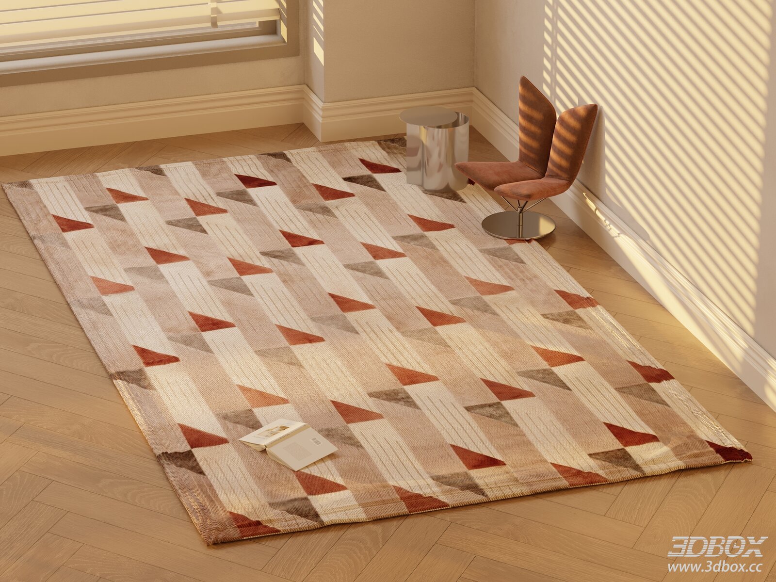 Modern Geometric Pattern Warm Tone Area Rug 3D model - front view