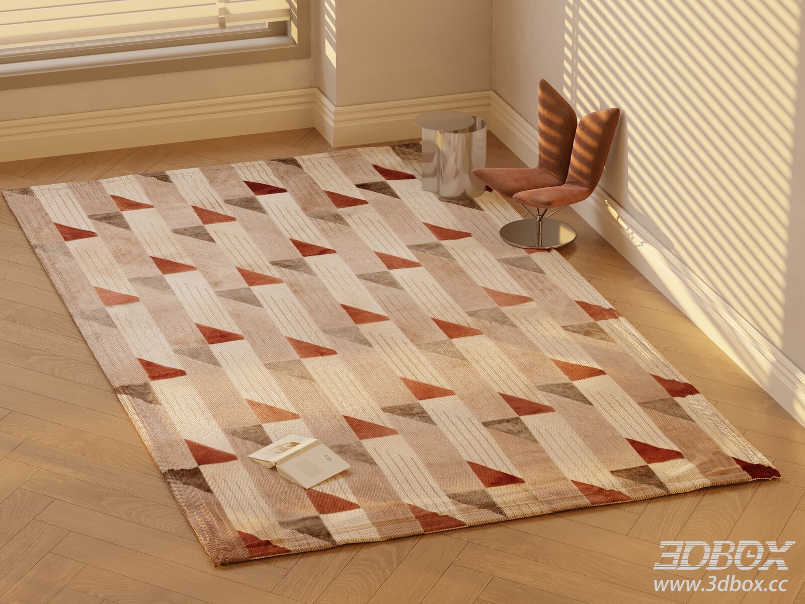 Modern Geometric Pattern Warm Tone Area Rug 3D model - thumbnail 1