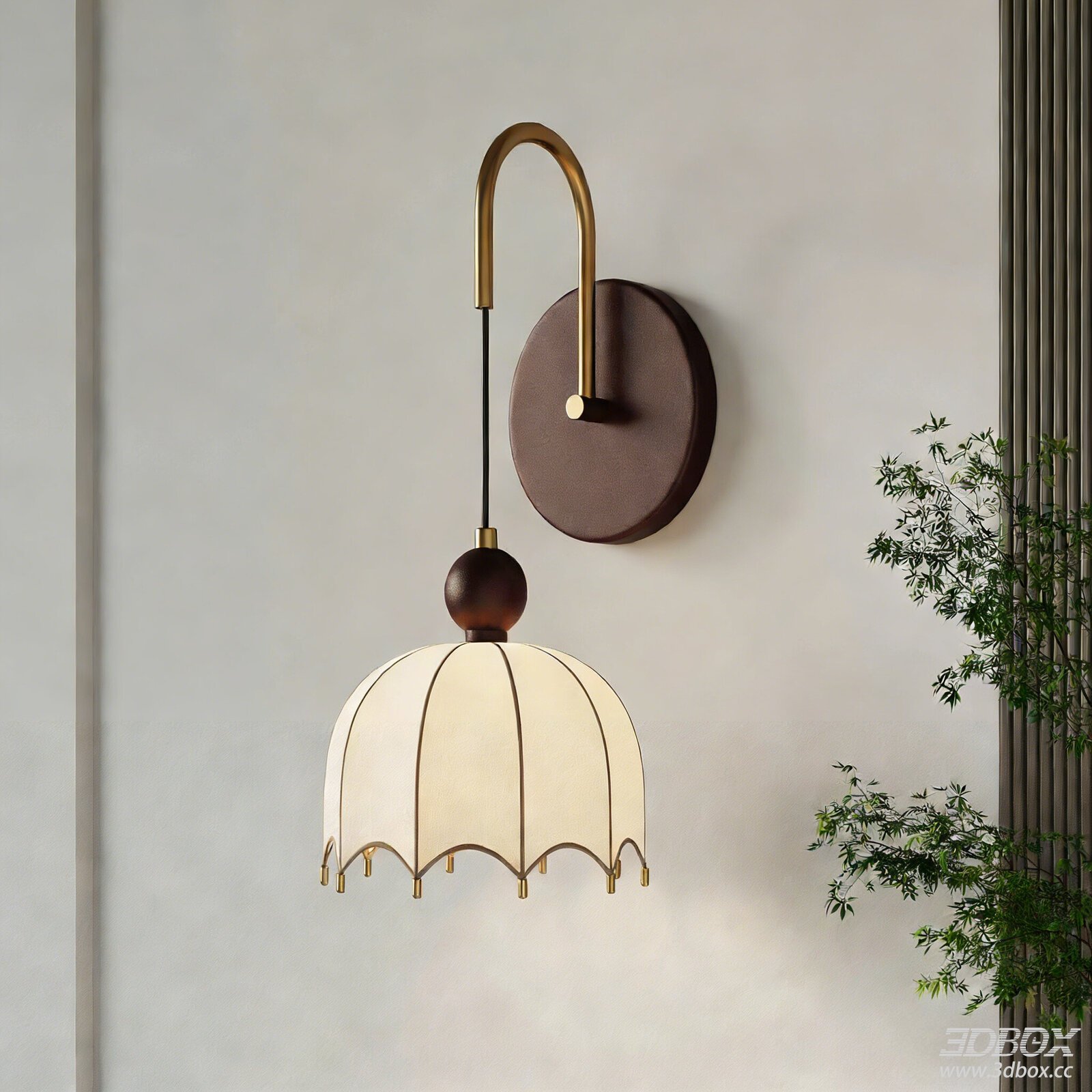 Vintage French Mid-Century Brass Wall Lamp 3D model - front view