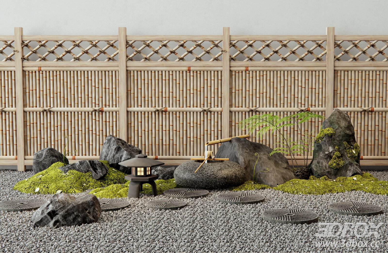 Japanese Zen Garden Landscape Decor Set 3D model - thumbnail 1