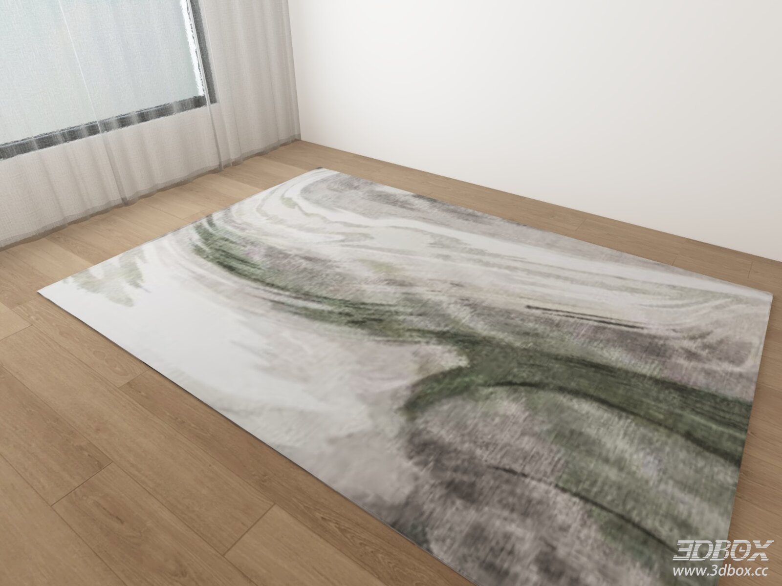 Modern Abstract Green Grey White Area Rug 3D model - front view