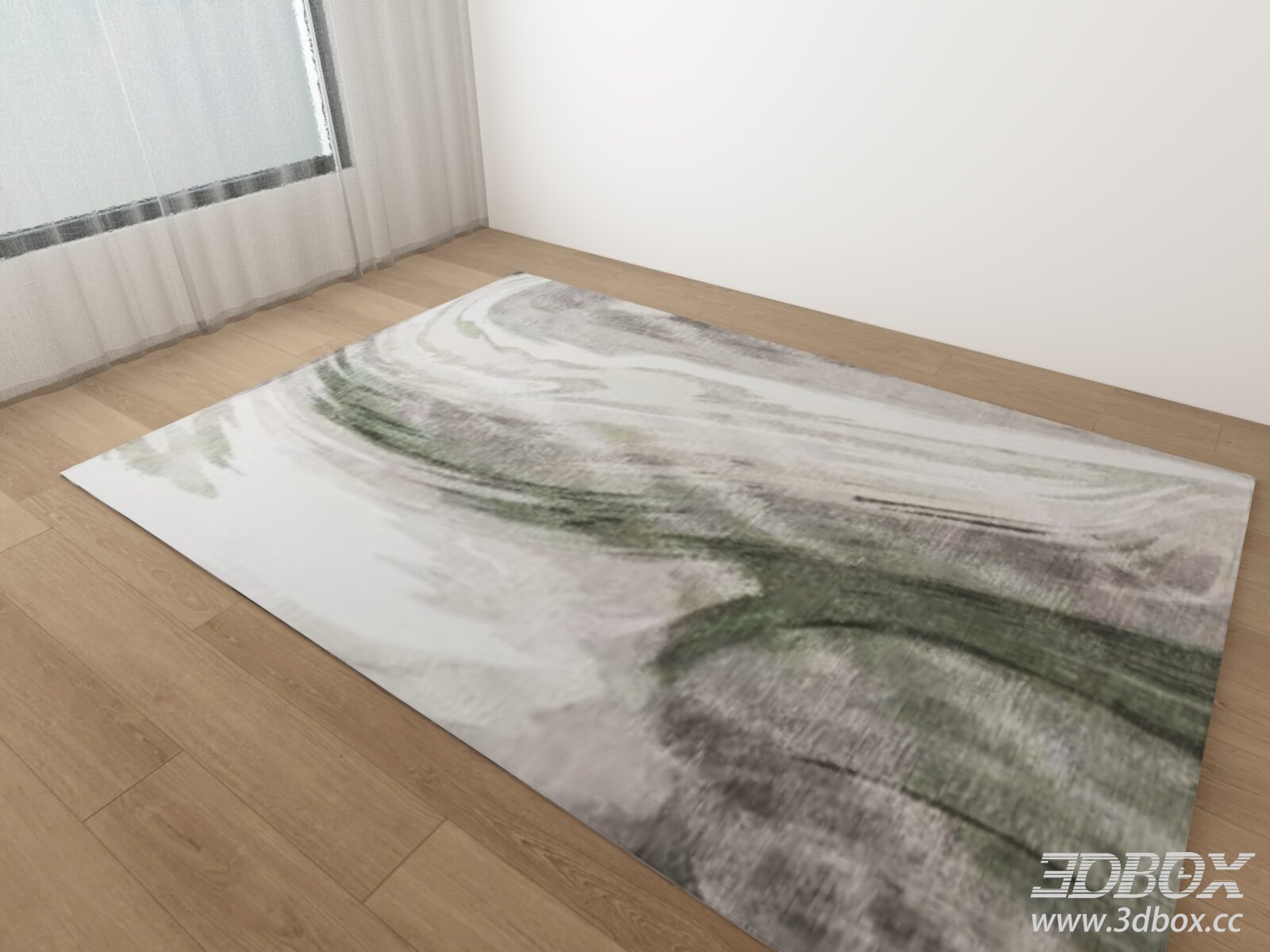 Modern Abstract Green Grey White Area Rug 3D model - thumbnail 1
