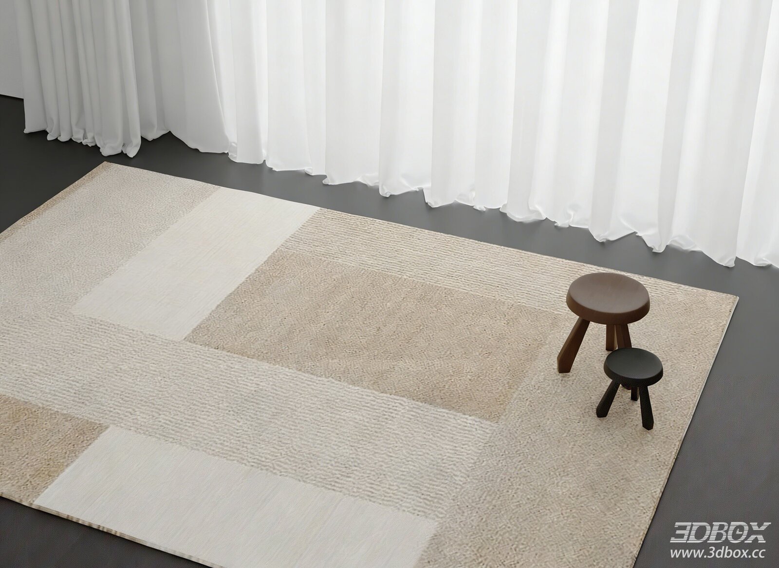 Cream Minimalist Geometric Beige Carpet 3D model - front view